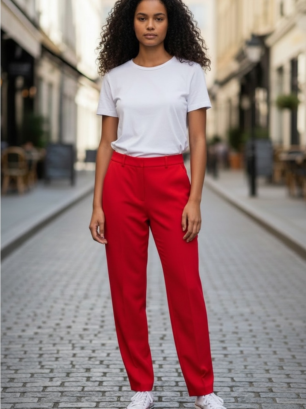 Minimalist crown & ivy Red High-Rise Straight Trousers. New neutral for Autumn